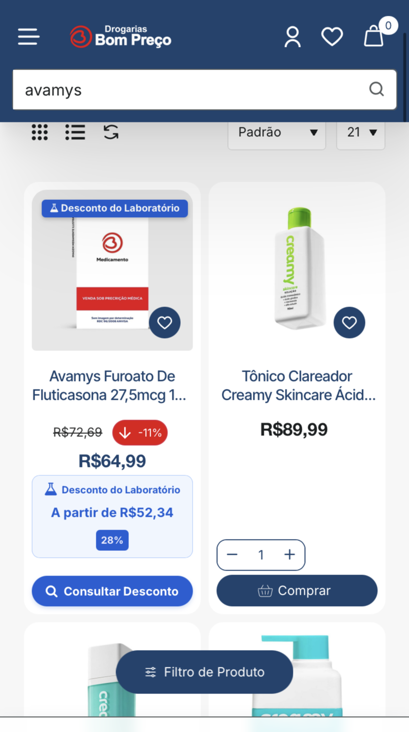 Passo 1 — tela de busca do medicamento no site